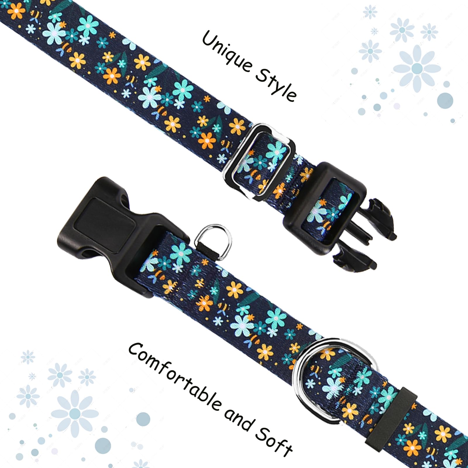 Fidohug Martingale Collar With Buckle Adjustable Nylon Limited Slip Training Dog Collars (Green Flower, Medium)